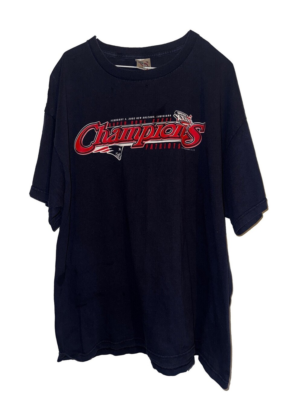 New England Patriots 2002 Super Bowl XXXVI Champions T-Shirt Navy Blue